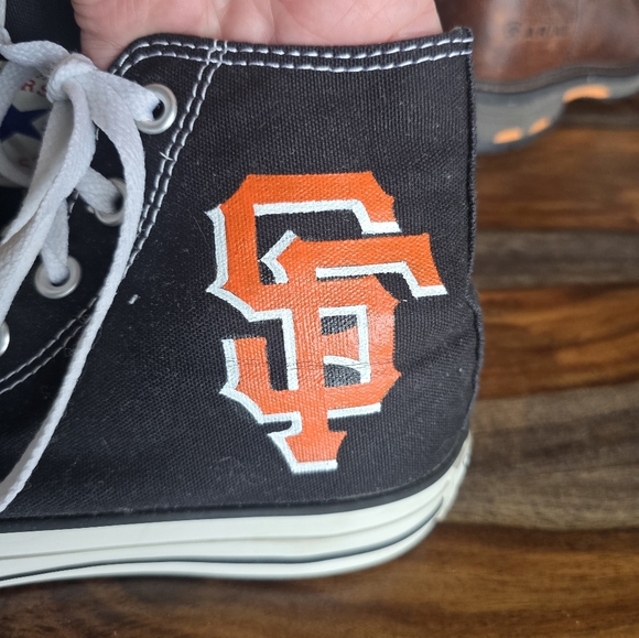 San Francisco Giants black Converse All Star high tops Custom chucks SF baseball - Picture 3 of 9